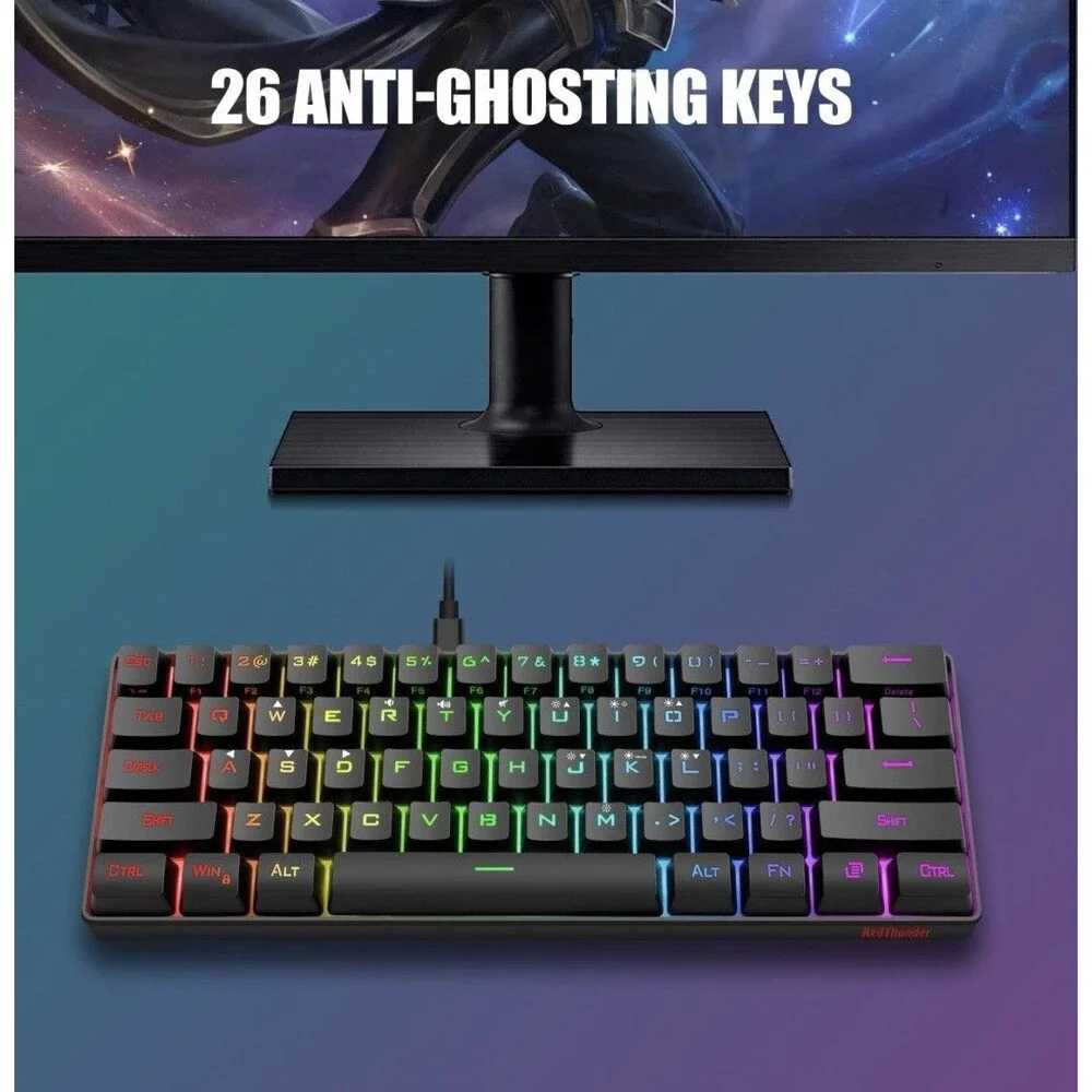 RedThunder 60% Gaming Keyboard Mouse Combo, 61 Keys RGB Backlit, Ultra-Compact